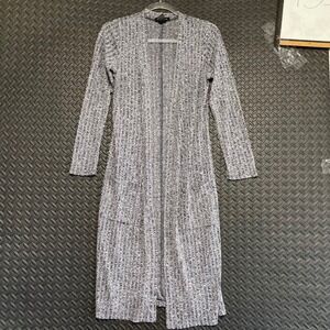 Love Cameron Gray Navy Blue Knitted Long Open Cardigan Sweater Women Size‎ Large